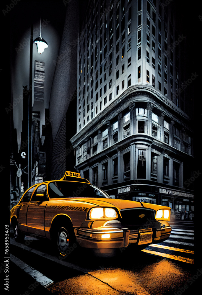 Yellow taxi on the street of New York. AI generated