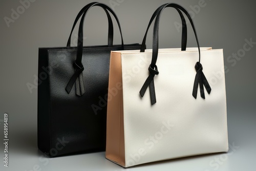Maquette, deux sacs à provisions en papier blanc et noir