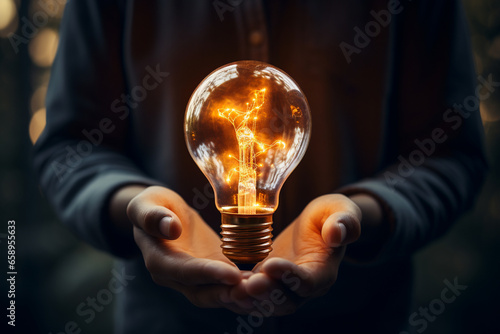 photo of a person holding a glowing light bulb, symbolizing the moment of strategic insight and innovation. Photo