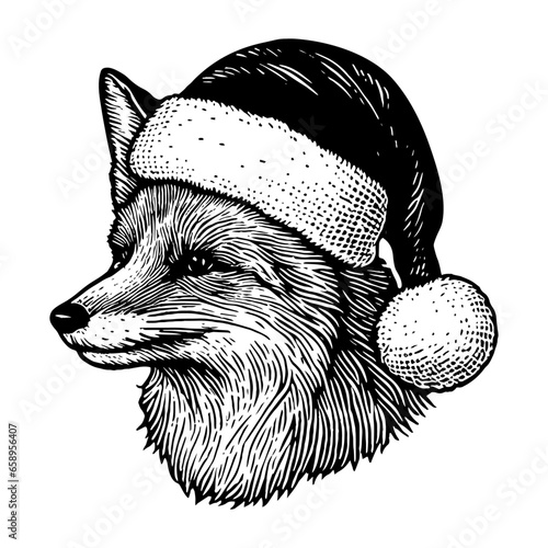 fox wearing a Santa Claus hat Christmas sketch