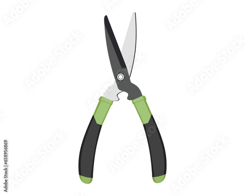 Vector Illustration of Pruning Shears, Garden Tools Flower Scissors isolated on white background. Gardening hand tools