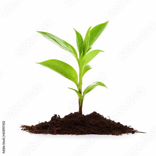 Wallpaper Mural Young green plant in soil isolated on white background Torontodigital.ca