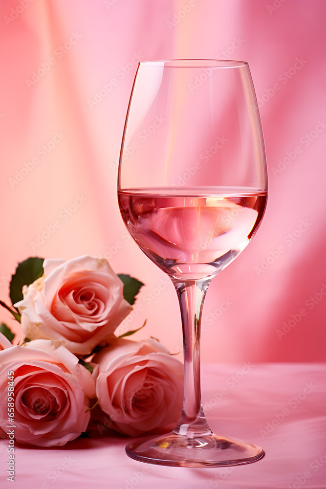 glass of wine and rose glass of wine and rose