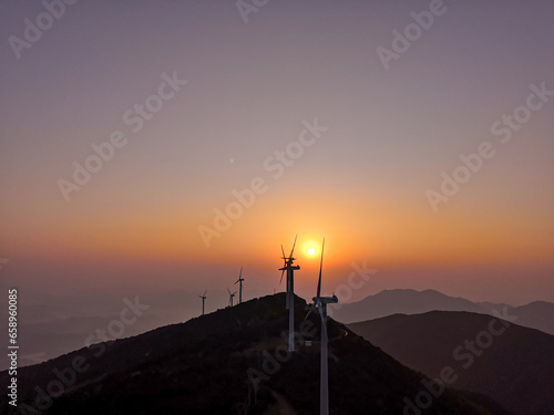 Kuocang Mountain, Taizhou City-Wind turbines on the top of the mountain photo