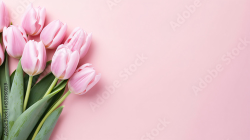 Beautiful composition of spring flowers. Bouquet of pink tulips.