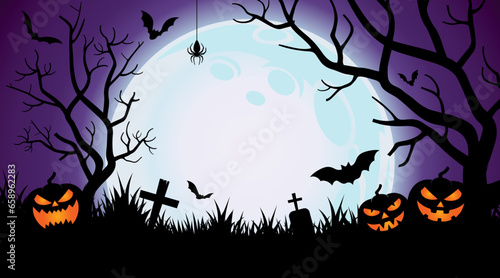 Halloween slide background or Halloween flyer background, purple, vintage, scary, realistic, theme with Halloween banner clipart, backdrop, pumpkin vector, Halloween party invitations for adults