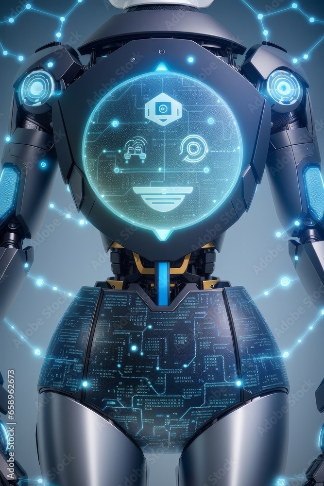 Fototapeta premium Illustration of Cyborgs, metahuman individuals, half human, half robot. Futuristic illustrations with advanced graphics and technology