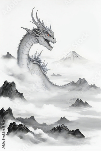 雲海と富士山と竜（AI生成画像）