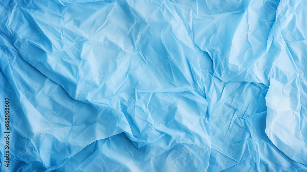 Fototapeta premium Blue crumpled paper texture. Blank background with creases. Generative AI