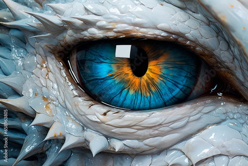 A close up of a white dragon's eye. Generative AI photo