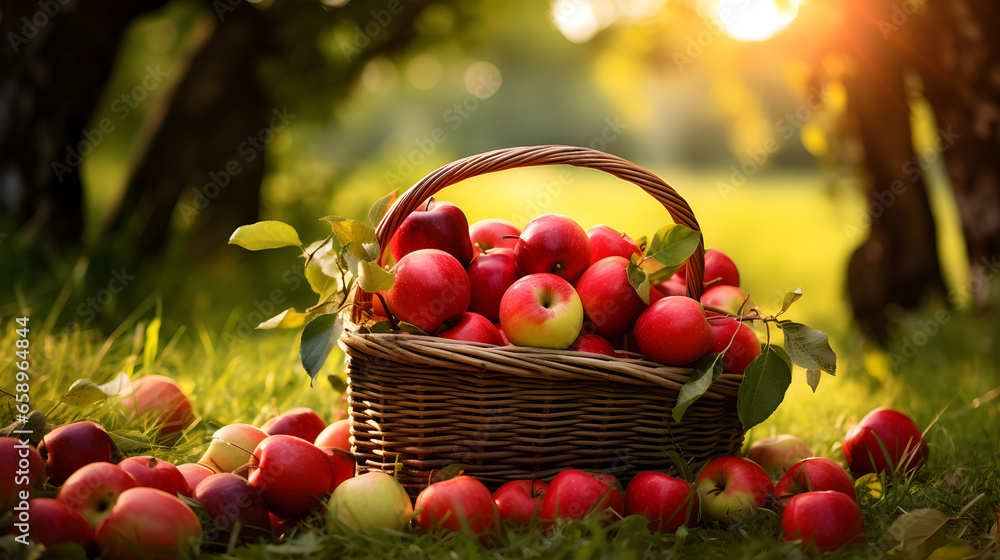 panier en osier rempli de belles pommes rouges fraîchement récoltées panier en osier rempli de belles pommes rouges fraîchement récoltées