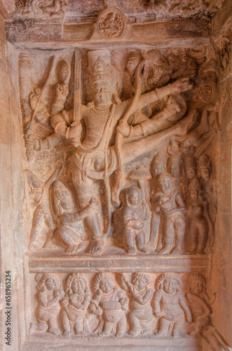 Vishnu Avatar, Badami cave temple, Badami, Karnataka, India.