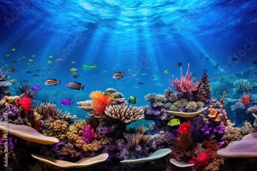 Vibrant Underwater Oasis: Fish and Coral Reef 