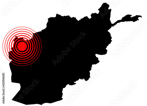 Vector illustration of Afghanistan map with epicentre of the earthquake in Herat in Paropamisus  mountains