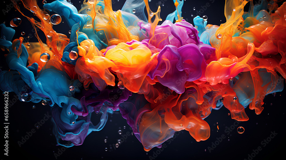 liquid color explosion claymation in a cup, bright bold colors, macro photography