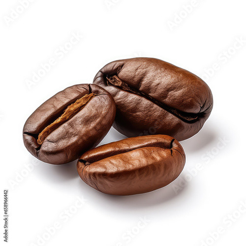 close-up roasted coffee beans isolated on a white background