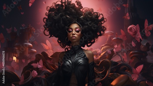 Black lady and the idea of collaboration. for use in banners or ads, wide angle