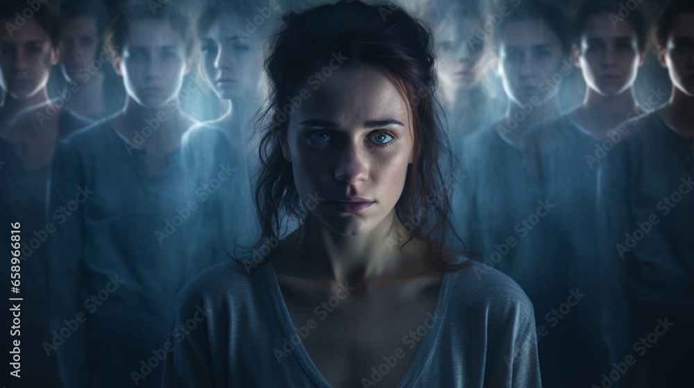 Detailed image of a young, attractive, and depressed woman with several personality disorders. two exposures Detailed image of a young, attractive, and depressed woman with several personality disorders. two exposures
