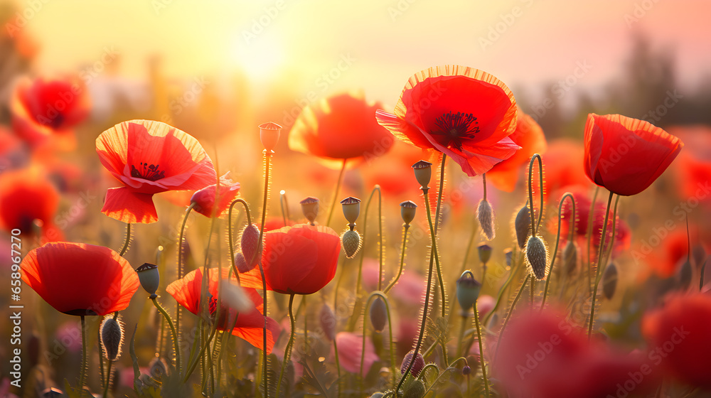 Beautiful nature background with a red poppy flower.