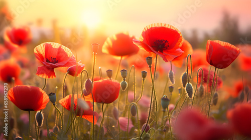 Beautiful nature background with a red poppy flower.