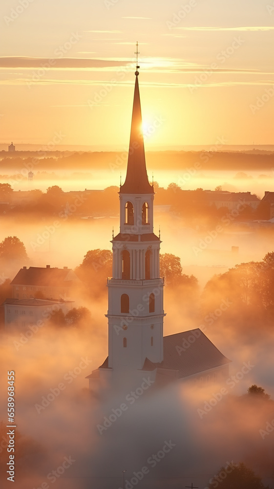 Obraz premium European town landscape under sunset