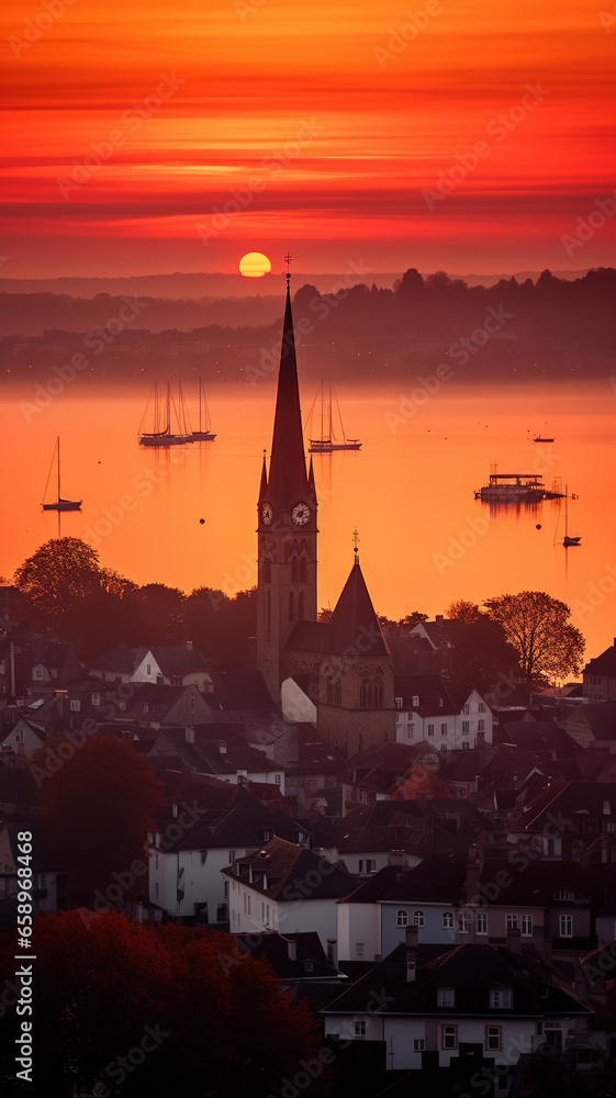 Obraz premium European town landscape under sunset