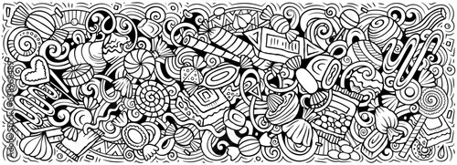 Candies doodle cartoon funny banner