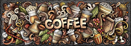 Coffee doodle cartoon funny banner