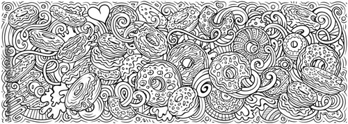Donuts doodle cartoon funny banner