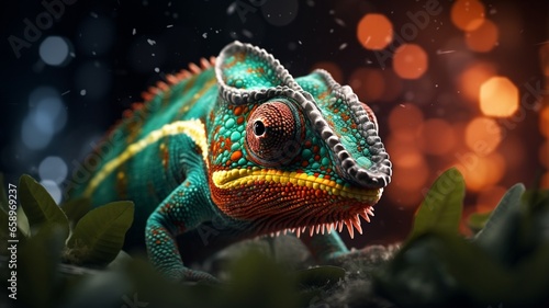 Panther chameleon colorful face macro photography image Ai generated art photo