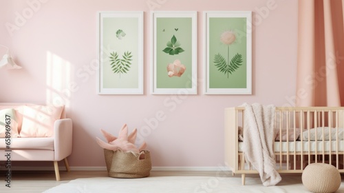 A baby"s room with pink walls and a crib