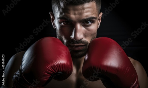 A man wearing red boxing gloves posing for a picture