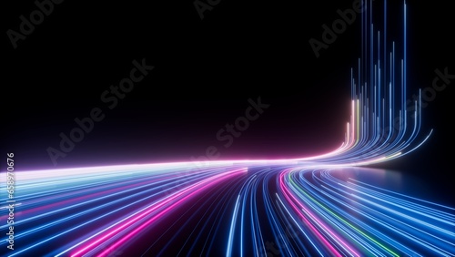 3d rendering, abstract neon background. Curvy colorful glowing lines, futuristic minimalist wallpaper