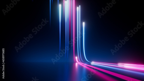 3d rendering, abstract neon background. Modern wallpaper with glowing vertical lines © NeoLeo