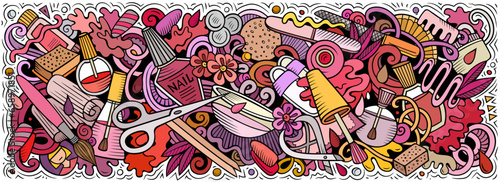 Nail Salon doodle cartoon funny banner