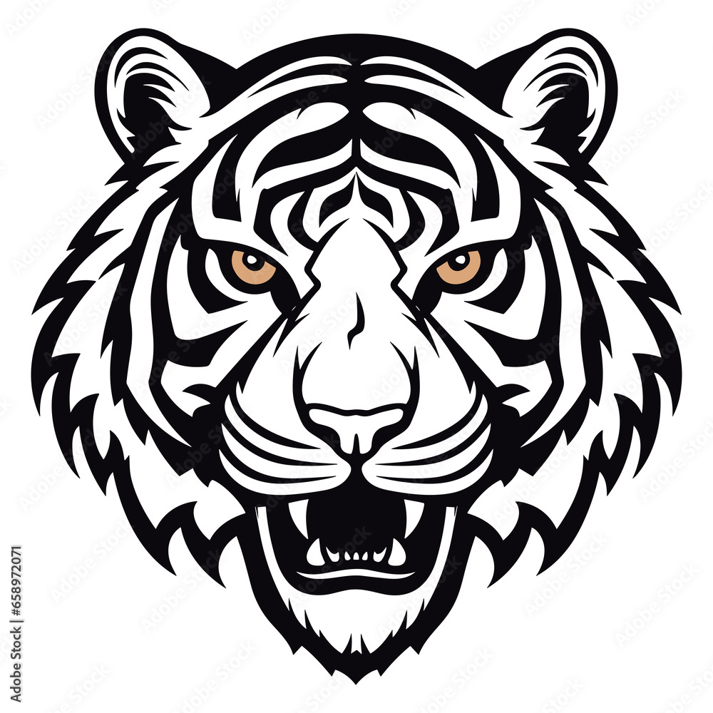 tiger head. Isolated predator illustration, Mascot silhouette of wild animal,  tesfromale background. PNG