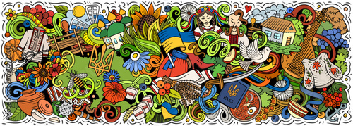 Ukraine doodle cartoon funny banner