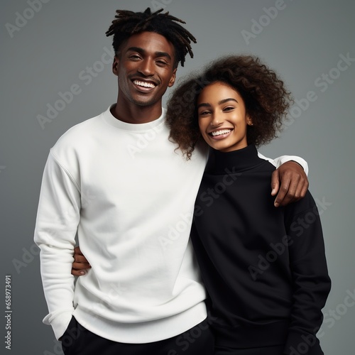 Illustration of a couple fashion portrait with plain sweater mockup, AI. generative