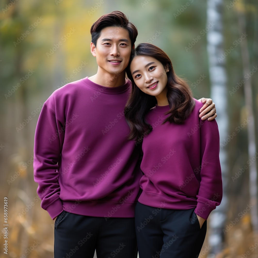 Illustration of a couple fashion portrait with plain sweater mockup, AI. generative Illustration of a couple fashion portrait with plain sweater mockup, AI. generative