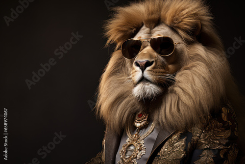 Lion with Sunglasses on Neutral Backdrop © John Boss
