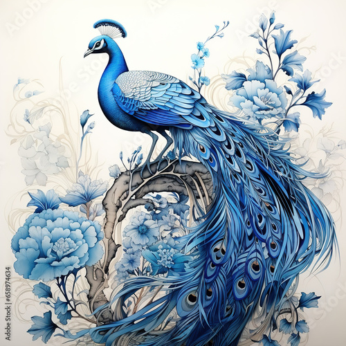 AI Jingtai Blue Gongbi Art Painting, Free Picture photo