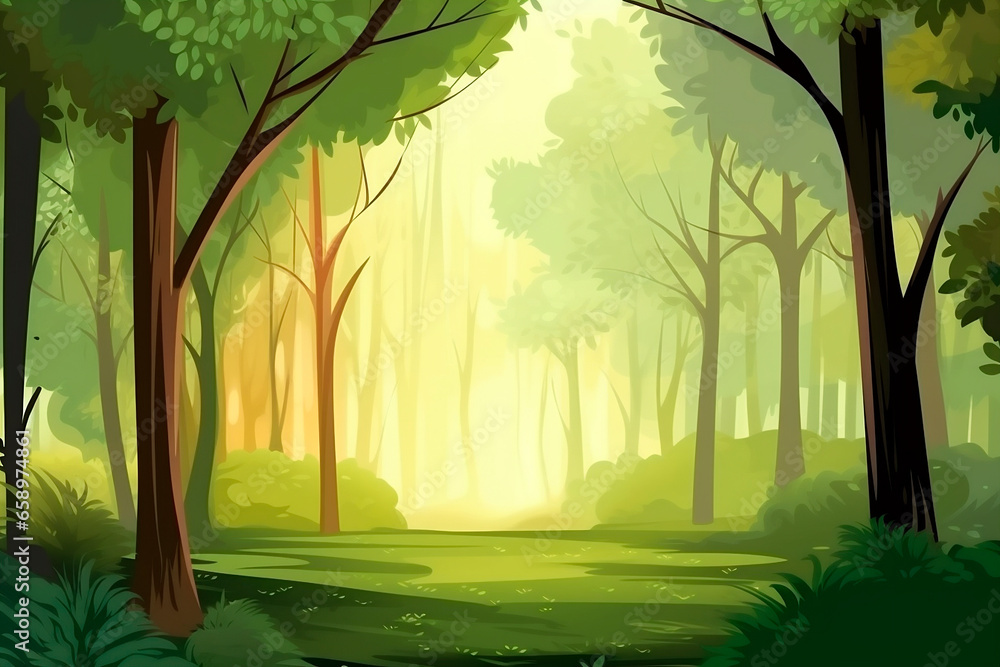 Fototapeta premium Generative AI illustration of a watercolor autumn forest painting background