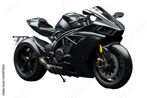 Black sport motorcycle on isolated PNG Background. Generative Ai.