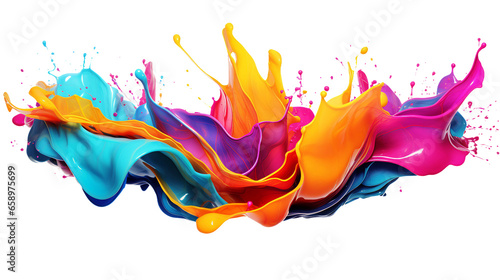 Colorful liquid paint splash. Isolated design element on the transparent background. Digital art 3D