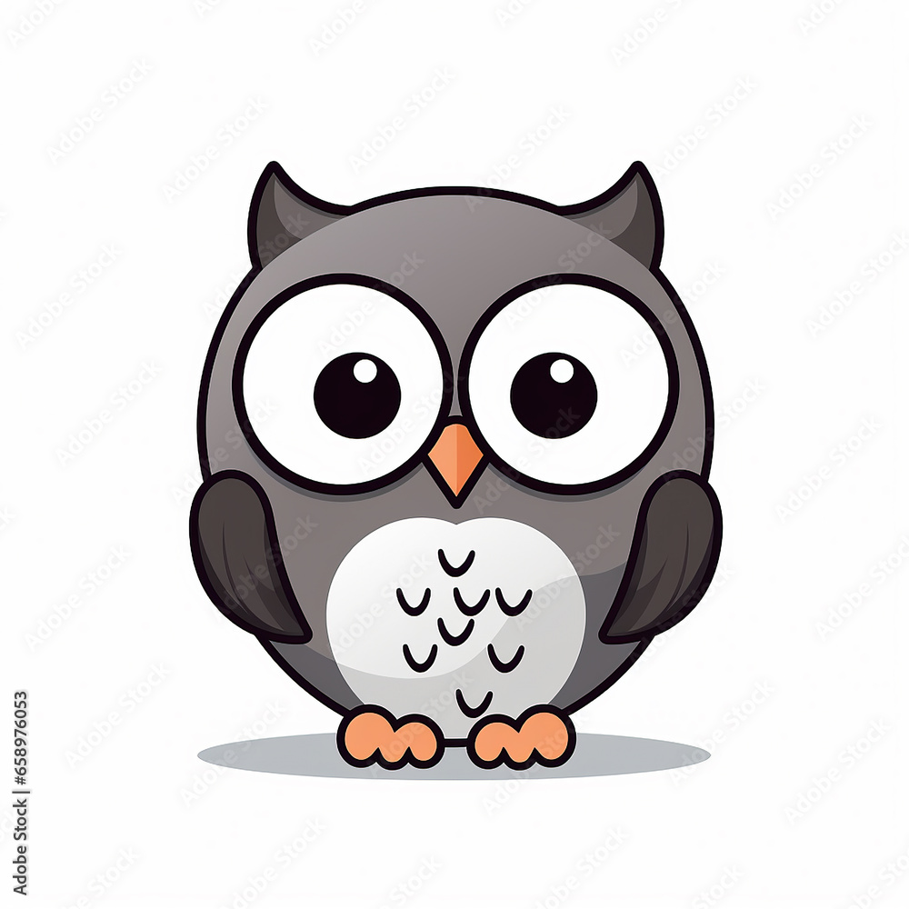 Kawaii owl, minimal vector with simple shapes and bold outlines illustration on a white background. Kawaii owl, minimal vector with simple shapes and bold outlines illustration on a white background.