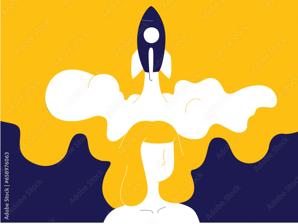 Girl with exploding head - symbol of achieved success in career or ...