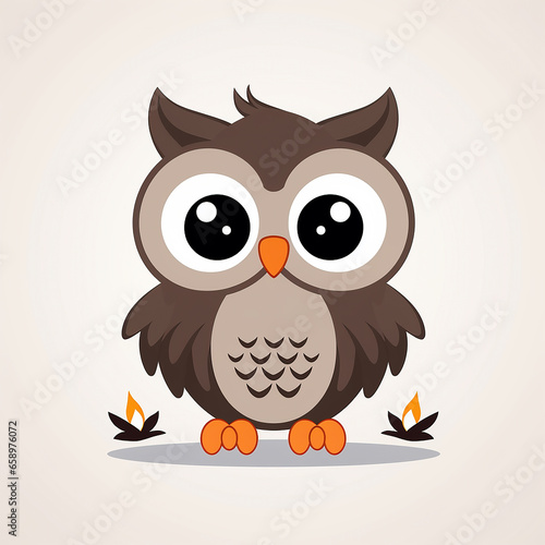 Kawaii owl, minimal vector with simple shapes and bold outlines illustration on a white background.