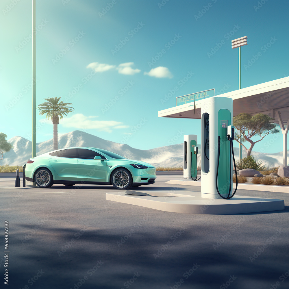 AI modern electric vehicle charging station, close -up of charging ...