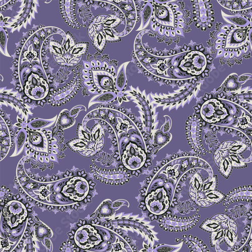 Seamless pattern with paisley ornament. Ornate floral decor for fabric. Vector illustration