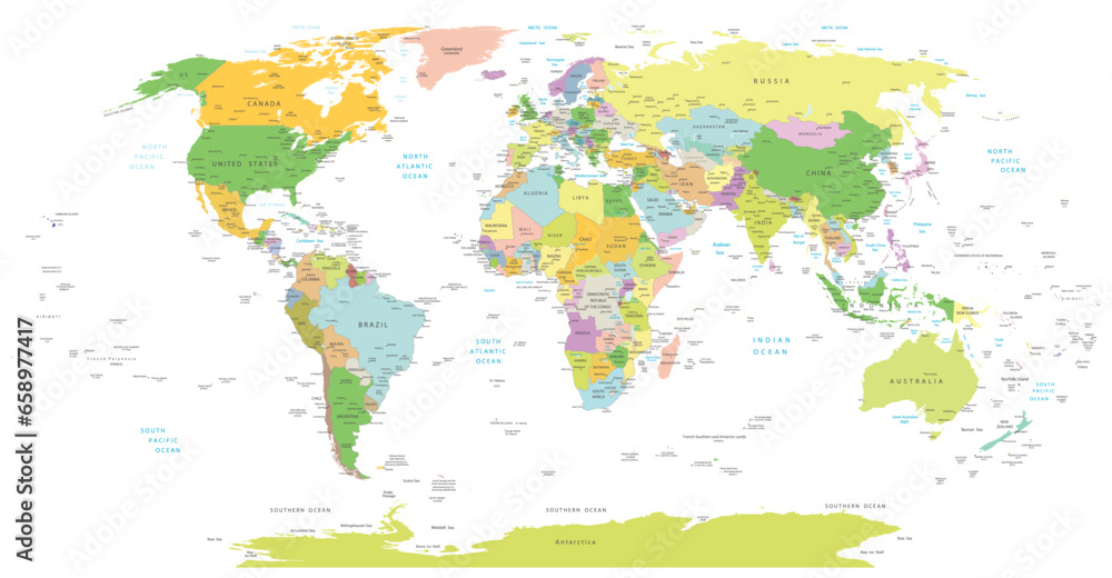 Fototapeta premium High Detail World map.All elements are separated in editable layers clearly labeled. Vector